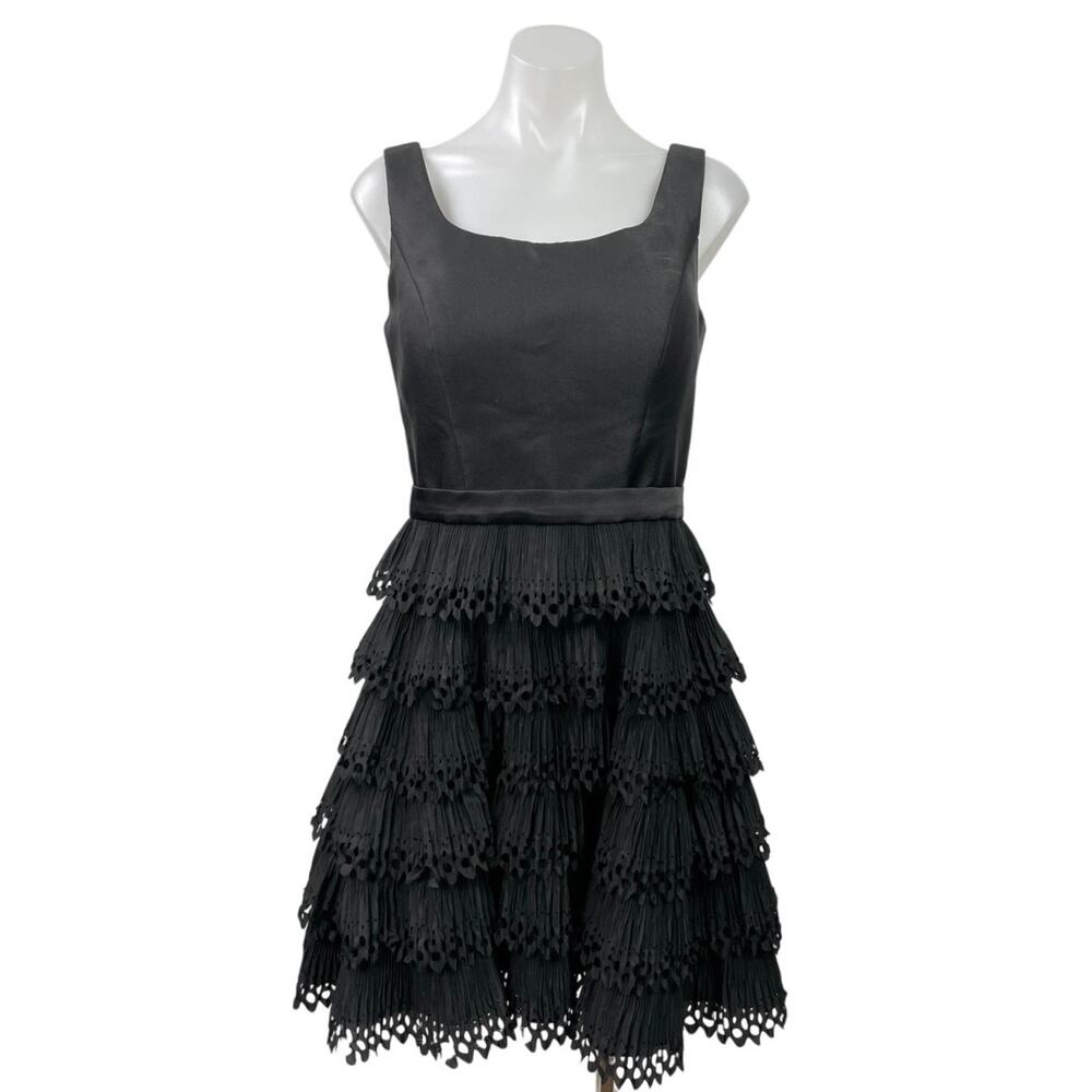 Sherri Hill Black Sleeveless Ruffle Tiered Fit & Flare Prom Mini Dress Size 8